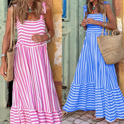 Women's Tie Strap Summer Sleeveless Ruffle Maxi Dress