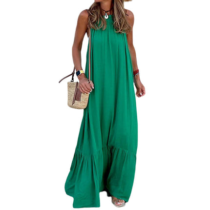 Women's Summer Long Dress Halter Neck Sleeveless Ruffle Maxi Dress