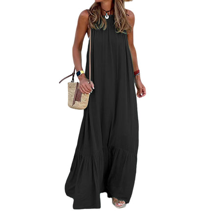 Women's Summer Long Dress Halter Neck Sleeveless Ruffle Maxi Dress