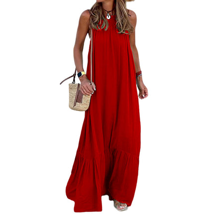 Women's Summer Long Dress Halter Neck Sleeveless Ruffle Maxi Dress