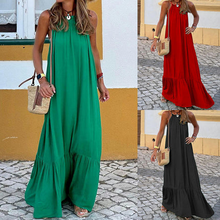 Women's Summer Long Dress Halter Neck Sleeveless Ruffle Maxi Dress