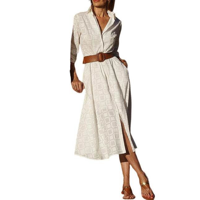 Women's Long Sleeve Button Down Shirt Dress Casual Loose Tie Waist Midi Dresses