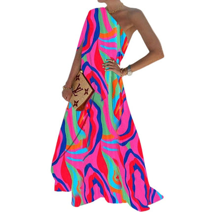 Women's Summer One Shoulder Sleeveless Beach Maxi Dress