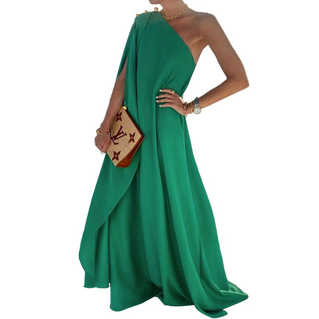 Women's Summer One Shoulder Sleeveless Beach Maxi Dress