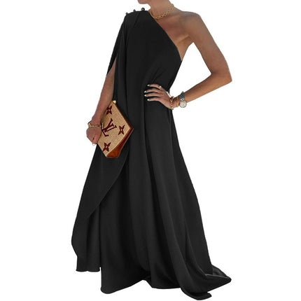 Women's Summer One Shoulder Sleeveless Beach Maxi Dress