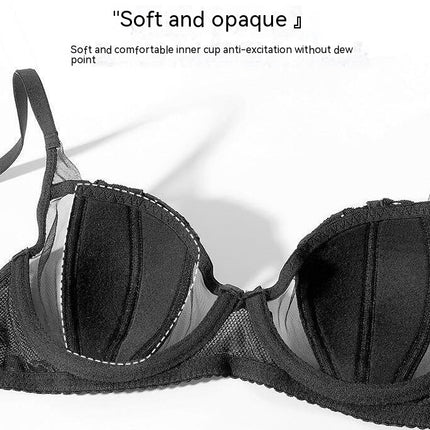 Women's Sexy Bra Set Semi Transparent Gathering Bra with Steel Rings and Matching Panties