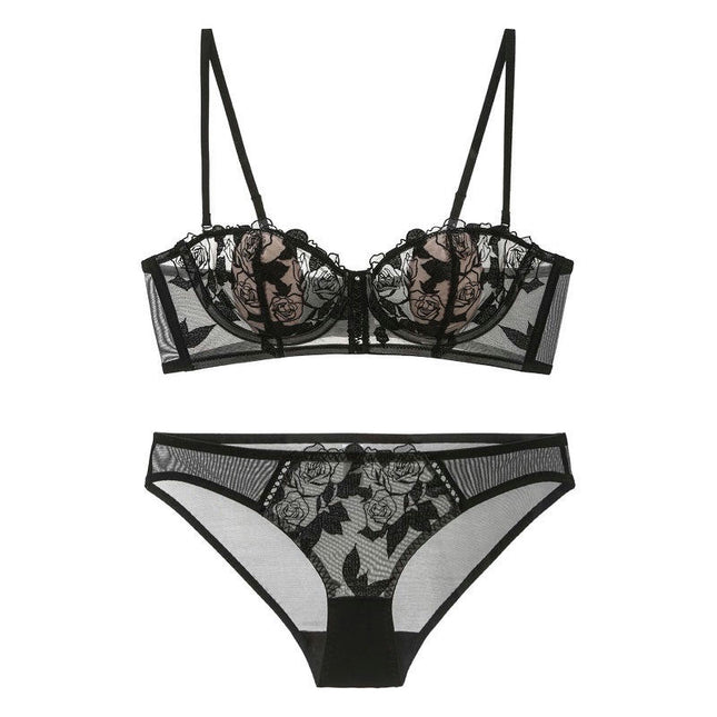 Sexy Underwire Push Up Rose Floral Lace Bra Set Women's Bra and Panties 2 Piece Set