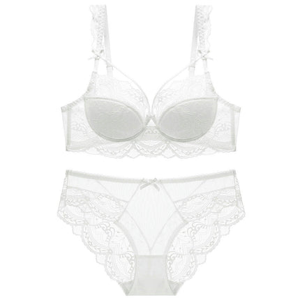 Sexy Lingerie for Women - Delicate Floral Lace Bra and Strappy Panty Matching Ring Exotic Two Piece