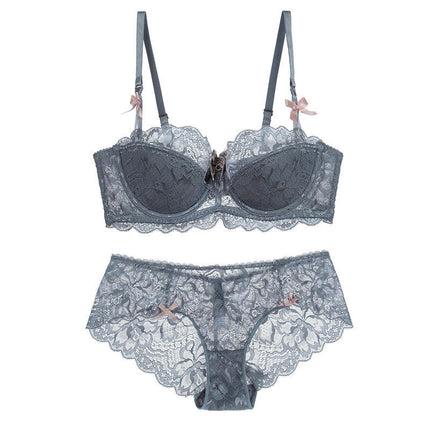 Women's Bra and Panties Set 2-Piece Sexy Lace Lingerie Self-tie Bra and Tie-up Panties for Wedding Travel