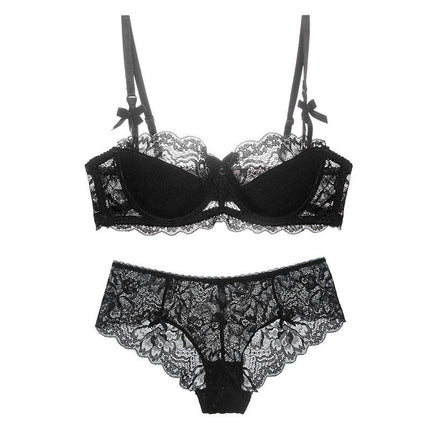 Women's Bra and Panties Set 2-Piece Sexy Lace Lingerie Self-tie Bra and Tie-up Panties for Wedding Travel