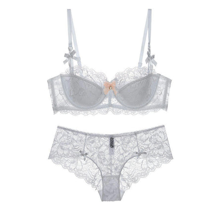 Women's Bra and Panties Set 2-Piece Sexy Lace Lingerie Self-tie Bra and Tie-up Panties for Wedding Travel