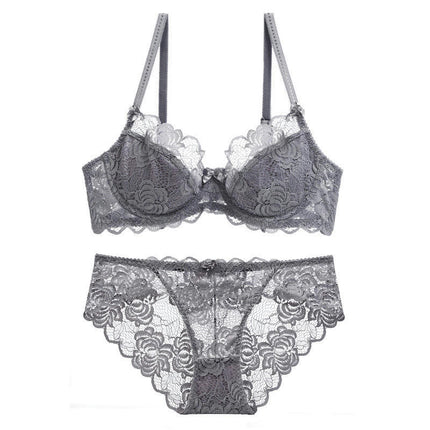 Women's Sexy Lace Bra Set 2 Piece Push Up Bra and Panty Set Low Waist Panties