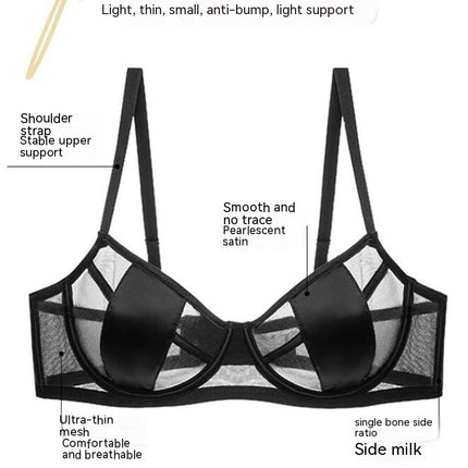 Women's Mesh Solid  Semi-perspective Through Lingerie Set Sexy Lace Bra and Panty 2 Piece