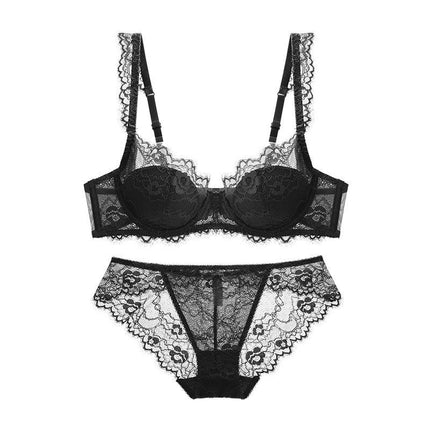 Women's Sexy Lace Underwear 2 Piece Push Up Bra and Panties Set Low Waist Panties Underwear Adjustable Straps 1