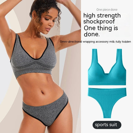 Women's Underwear Two Piece Seamless Yoga Fitness Sports Bra and Thong Set