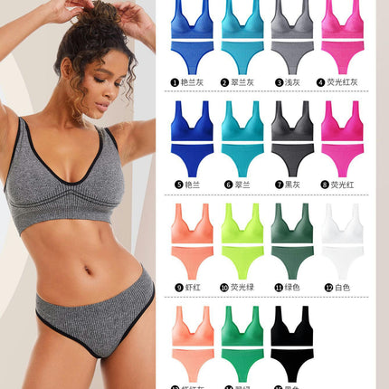 Women's Underwear Two Piece Seamless Yoga Fitness Sports Bra and Thong Set