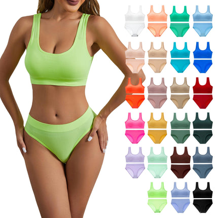 Women's Seamless Triangle Cup Sports Bra Big U Strap Beauty Tank Top Triangle Pants Set