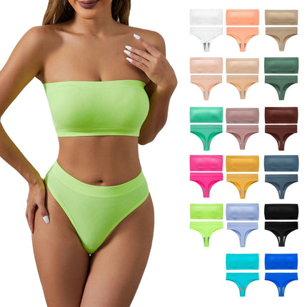 Women's Sexy Lingerie Set One-piece Backless Bottom Bra and Thong Panty Set