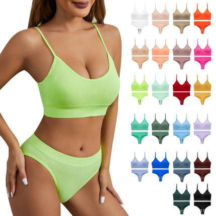 Women's Underwear Sets - Steel-ringless Sports Bra Beauty Vest Triangle Cup Yoga Thong Set