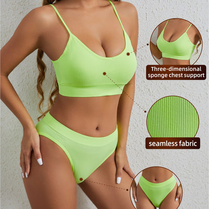 Women's Bra and Panty Underwear Set Bra Top Ribbed Fabric Suitable for Daily and Sports Wear