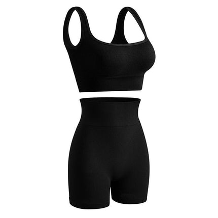 Women's Sportswear 2 Piece Seamless Ribbed High Waist Leggings with Bra Sports Set