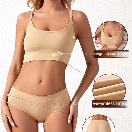 Seamless Bra & Panty Set for women High Waist Bra & Thong Lingerie Set No Show Thong 2 Piece Set