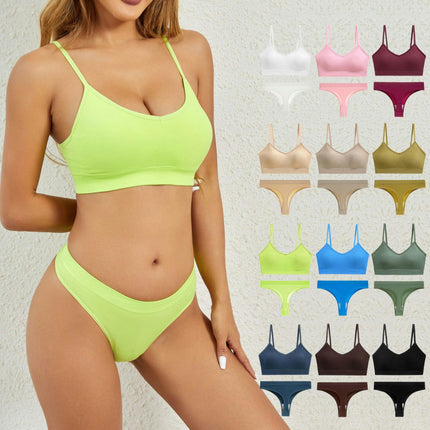 Women's Underwear Seamless Bra Solid Color Breathable Comfortable Beauty Back Thong T-String Set