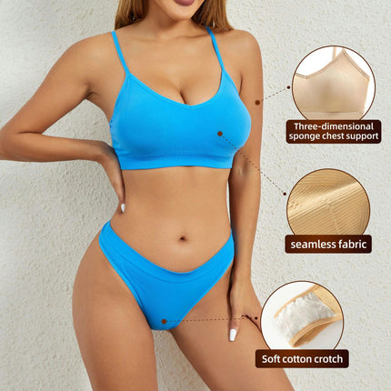 Women's Underwear Seamless Bra Solid Color Breathable Comfortable Beauty Back Thong T-String Set