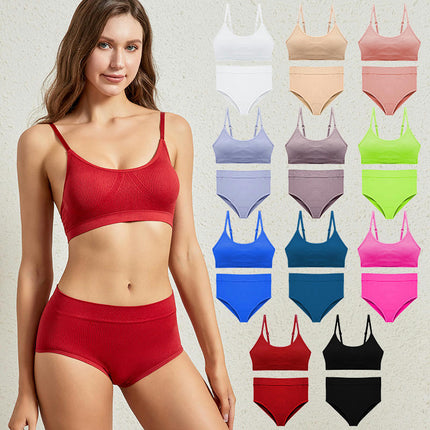 Lingerie Women No Steel Ring Sexy Camisole Beauty Vest Adjustable Bra Triangle Panty Set