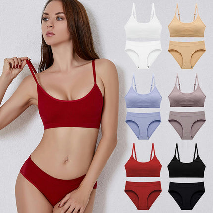 Set for Women Bra and Panty Underwear Set Bralette Top Comfort Ribbed Fabric for Everyday and Sports