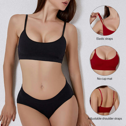 Set for Women Bra and Panty Underwear Set Bralette Top Comfort Ribbed Fabric for Everyday and Sports