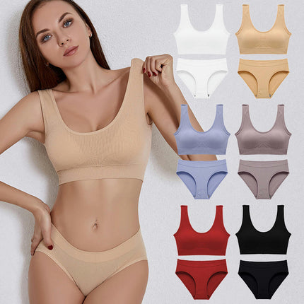 Women's Solid 2 Piece Lingerie Seamless Everyday Bra and Panty Sets Underwear Push Up Lingerie Set