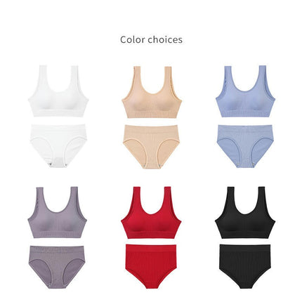 Lingerie 2 Piece Sets Womens Solid Ribbed Skinny Stretch Workout Yoga Suits Sports Bra High Waist Panties