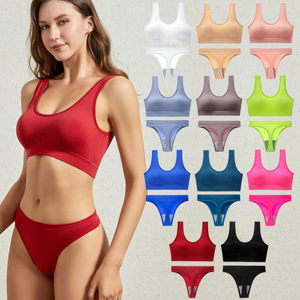 Women's Yoga Activewear Set Ribbed Bikini Set Removable Padded Bra with Briefs Two Piece