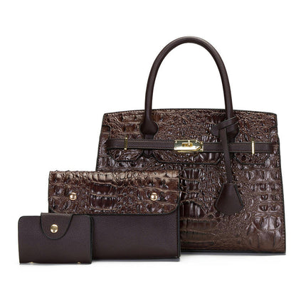 Bags for Women's Crocodile Pattern Handbag Set Leather Shoulder Bag Handbag Wallet Purse 3 Pcs Set