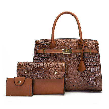 Bags for Women's Crocodile Pattern Handbag Set Leather Shoulder Bag Handbag Wallet Purse 3 Pcs Set