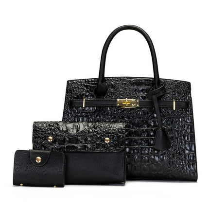 Bags for Women's Crocodile Pattern Handbag Set Leather Shoulder Bag Handbag Wallet Purse 3 Pcs Set