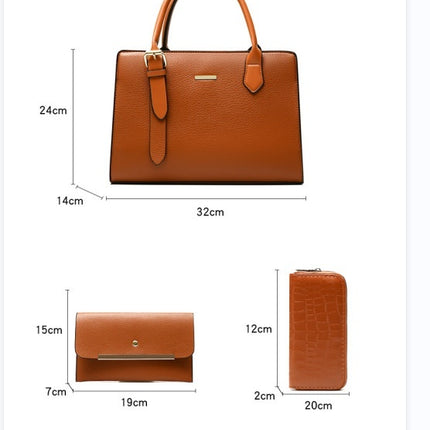 Leather Handbag Women Bag Set: Shoulder Bag + Clutch + Wallet Shoulder Handbag Set 3 Pieces