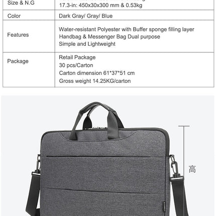 Laptop Bag 15 17 inch Women Men Computer Sleeve Case with Shoulder Strap Waterproof Briefcase