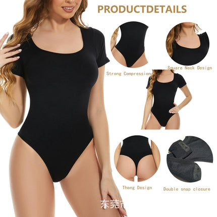 Women's Fit Everybody Bodysuit Soft U Neck T-shirt Body Suits with Thong Design