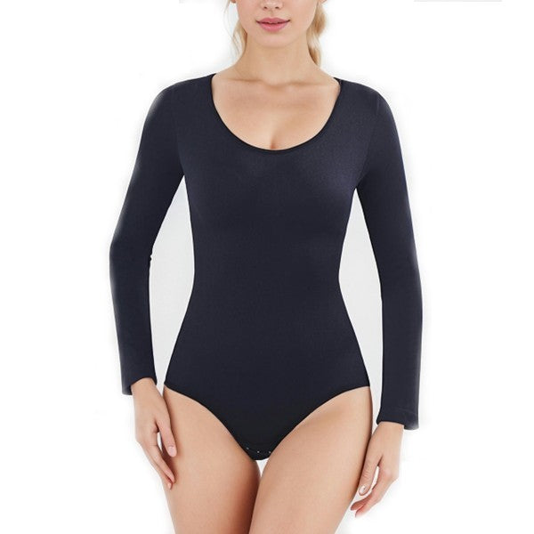 Women's Square Neck Long Sleeve Bodysuit Sexy Shapewear Body Suit Tops