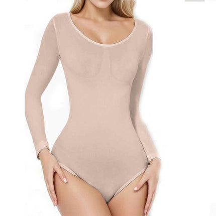 Women's Square Neck Long Sleeve Bodysuit Sexy Shapewear Body Suit Tops