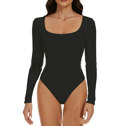 Women's Square Neck Long Sleeve Bodysuit Sexy Shapewear Body Suit Tops