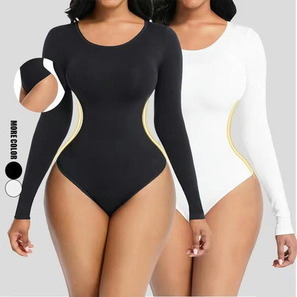 Women's Square Neck Long Sleeve Bodysuit Sexy Shapewear Body Suit Tops