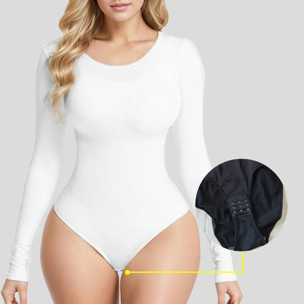 Women's Square Neck Long Sleeve Bodysuit Sexy Shapewear Body Suit Tops