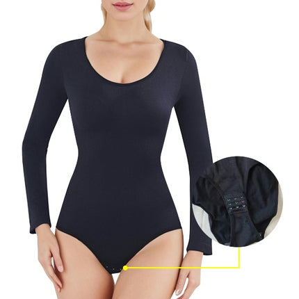 Women's Square Neck Long Sleeve Bodysuit Sexy Shapewear Body Suit Tops