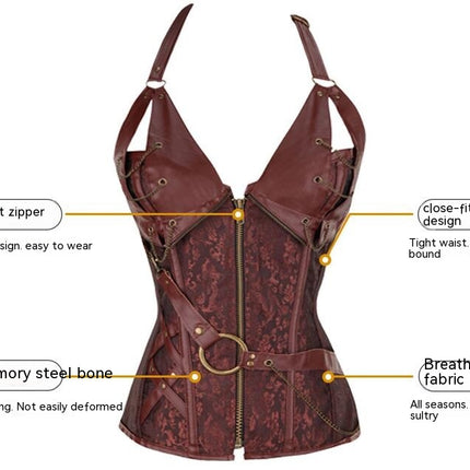 Womens Steel Boned Retro Goth Steampunk Corset Performance Costumes Palace Leather Shapewear