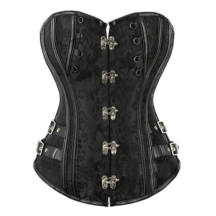 Women's Steampunk Gothic Brocade Steel Boned Bustier Corset with Buckle