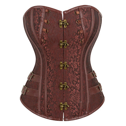 Women's Steampunk Gothic Brocade Steel Boned Bustier Corset with Buckle