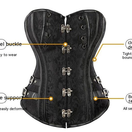 Women's Steampunk Gothic Brocade Steel Boned Bustier Corset with Buckle